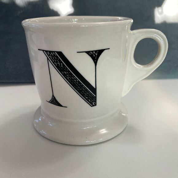 Anthropologie Monogram N Initial Coffee Mug Tea Cup Black Boho Striped - Picture 7 of 7